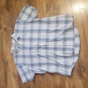 Arrow light blue checkered plaid short sleeve button down Mens casual sh…